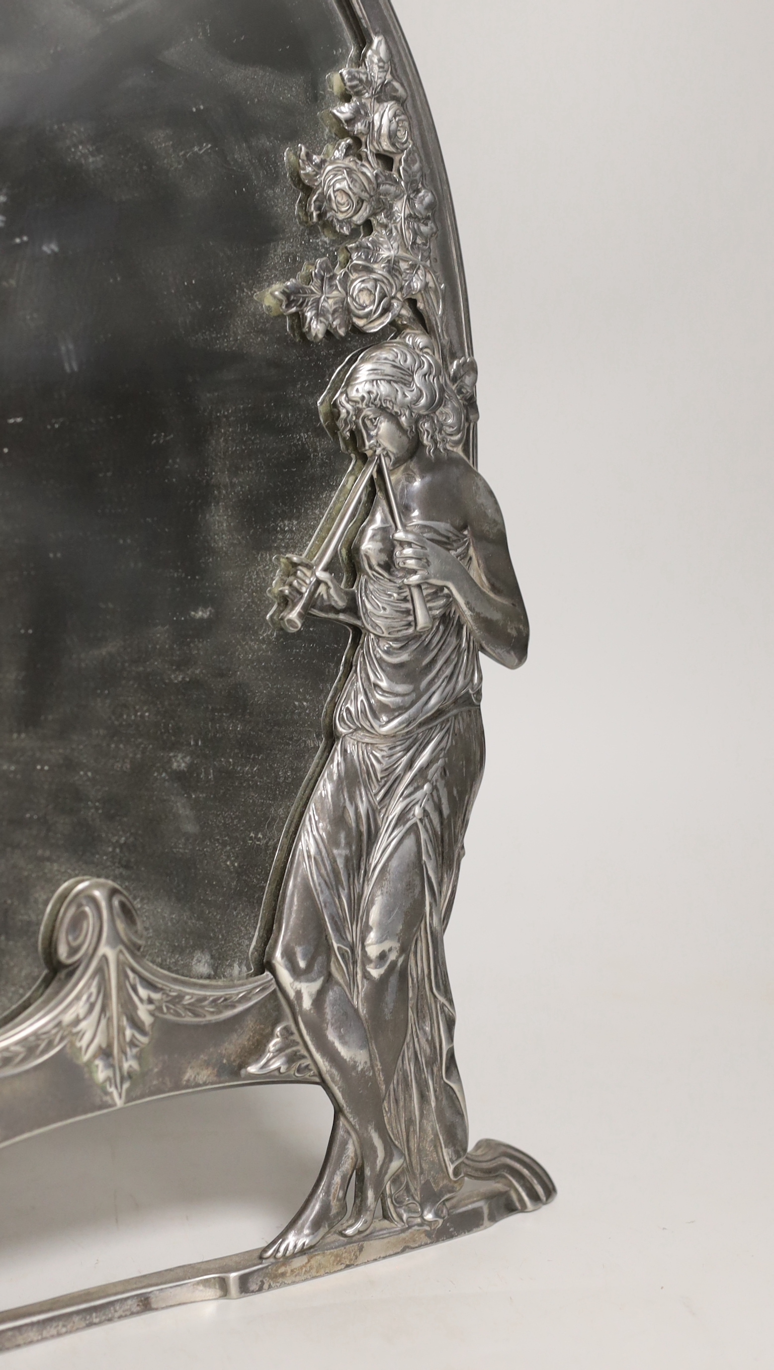 A WMF pewter toilet mirror, 42.5cm